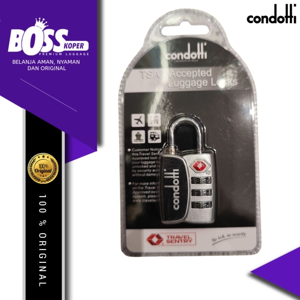 Kunci gembok koper & tas CONDOTTI 3 dial combination TSA lock luggage original