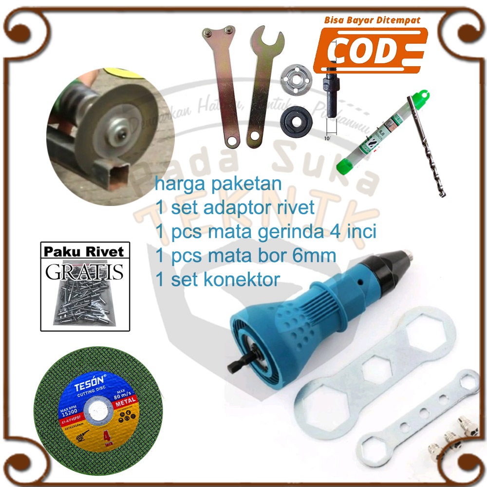 paket adaptor rivet bor listrik alat sambung kepala tang bor jadi gerinda batu potong besi