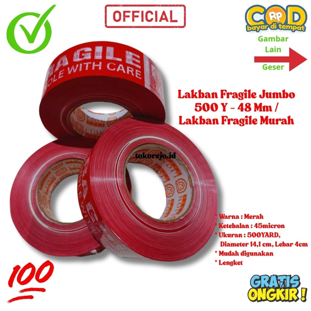 

Lakban Fragile Jumbo Unboxing Merah / Asli 500 Yard Fragile Merah