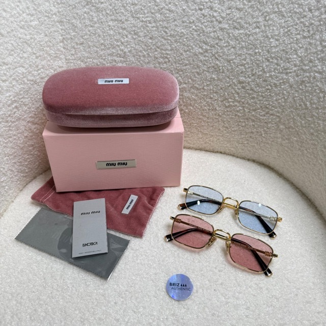 Kacamata Fashion Wanita Miu Logo Square Metal Sunglasses