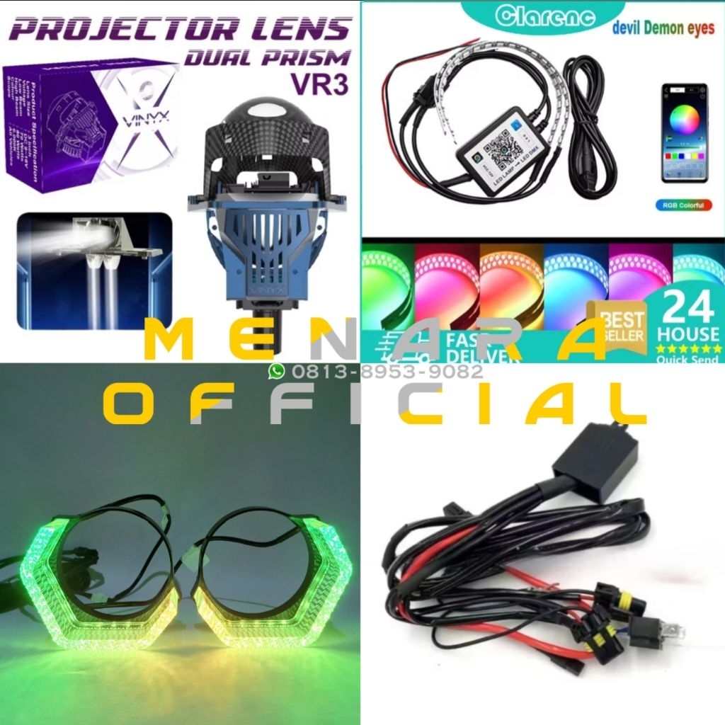 Paket Biled Vinyx 3 inch Komplit Shroud Hexagonal Riley Demon Rgb Projector lens VR3 P85 P75 P65 Bil