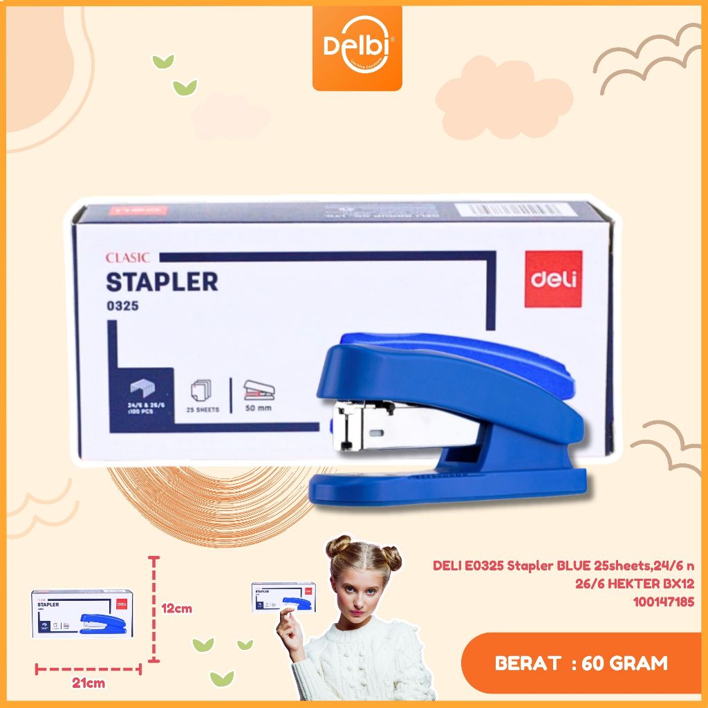 

DELI E0325 Stapler BLUE 25sheets,24/6 n 26/6 HEKTER Stapler BLUE 25sheets