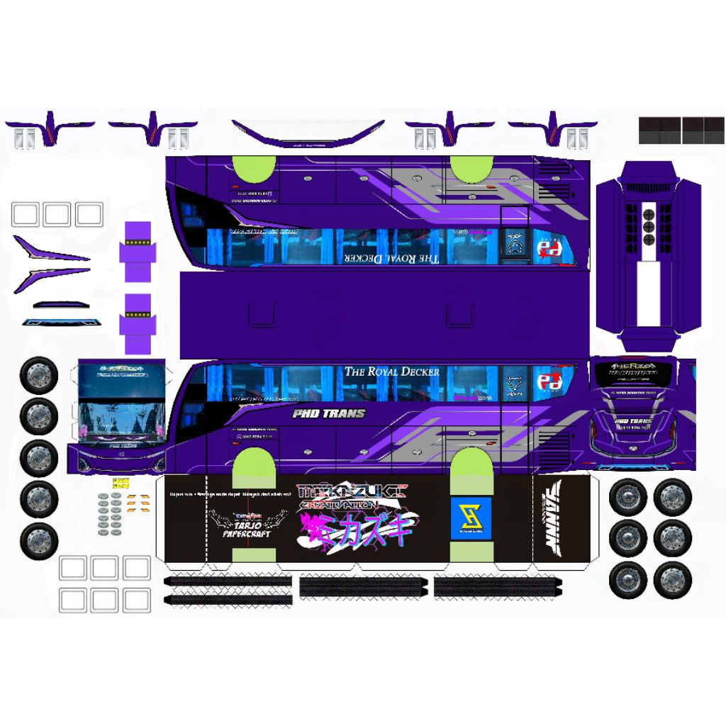 lembaran papercraft bus PhD trans skala 50 laminasi non laminasi