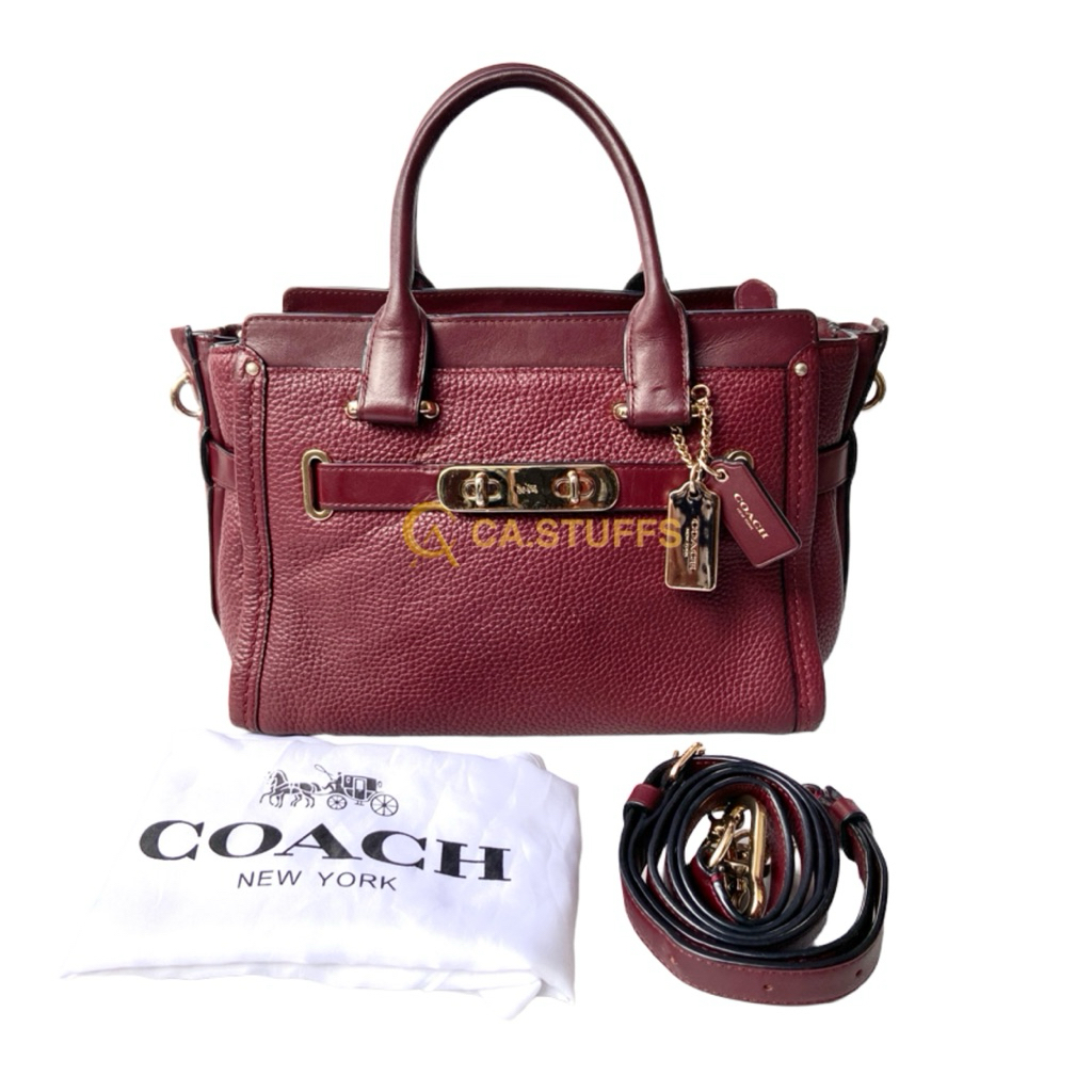 Preloved Coach COC Medium Swagger Oxblood Carryall Leather Top Handle & Crossbody Bag