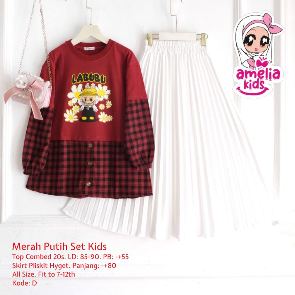 INDO SET MERAH PUTIH SET - SETELAN ANAK PEREMPUAN MERAH PUTIH - SETELAN ANAK PEREMPUAN CELANA PANJAN