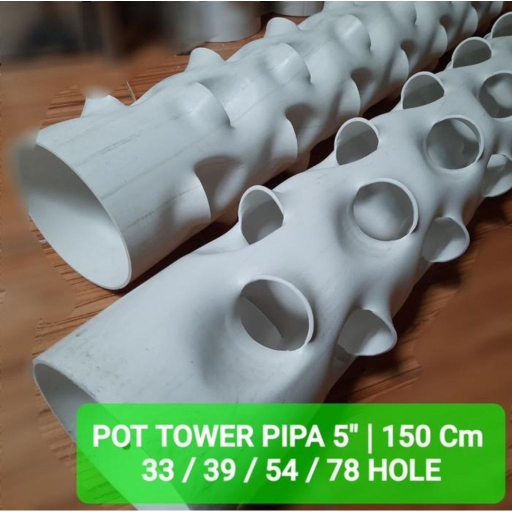 Pot Tower 5" Inch 150 Cm Pvc Rucika Hidroponik Vertikal Tanam Sayur Bunga Buah Pipa Taman Paralon