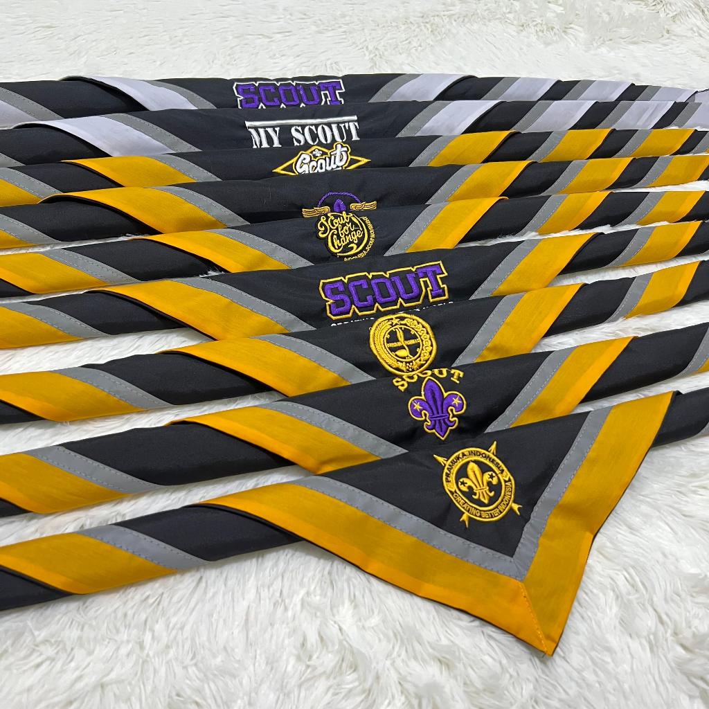 SCRAF PRAMUKA HITAM LOGO BORDIR MENYALA BEST SELLER TERLARIS TERPOPULER BAHAN JUMPING LIS KUNINGPUTI