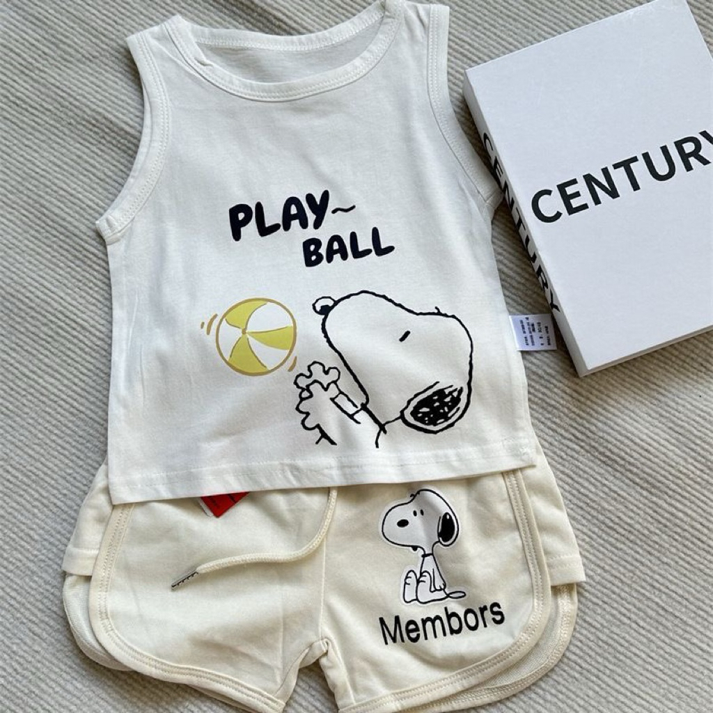 SATU SET BAJU ANAK/BAYI LAKI-LAKI SNOOPY PUTIH KREM