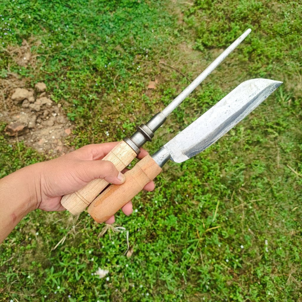 Promo isi 2 Pisau Baja Super tajam dan Stik Pengasah Kristal Horning bar - Pisau Masak Tajam - Pisau