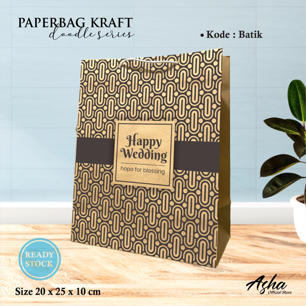 

PAPER BAG MOTIF 1 WARNA HITAM READY STOCK SATUAN - TAS SOUVENIR PERNIKAHAN MURAH UK 20 X 25 X 10 CM