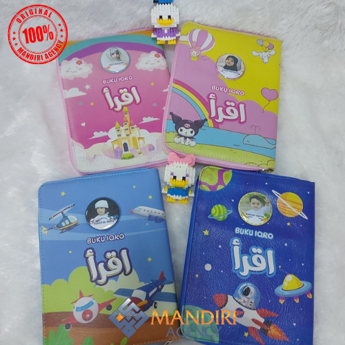 Iqro Custom Nama Sampul Kulit Sintetis Resleting Isi Iqro Full Color Iqro 1-6