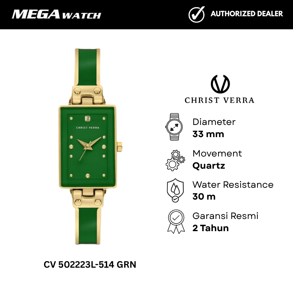 Jam Tangan CHRIST VERRA CHRIST VERRA Wanita Original CV 502223L-514 GRN