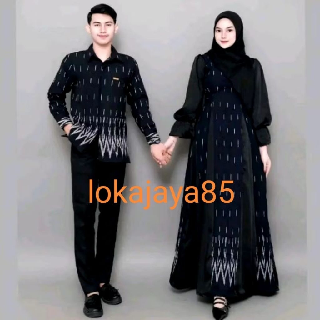 baju gamis tenun couple syar'i kemeja panjang tenun etnik gamis modern kombinasi tenun Jepara