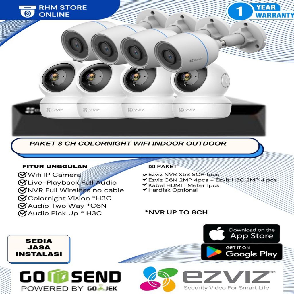 PAKET CCTV EZVIZ 4+4 IP CAMERA NVR WIFI 8CH COLORNIGHT WIRELEES 2MP