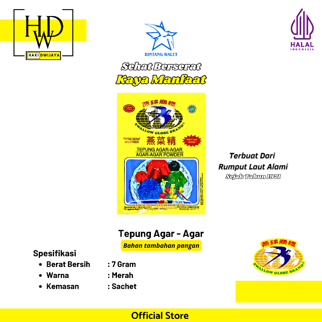 

[7gr] Swallow Globe Agar-Agar Warna Merah Sachet