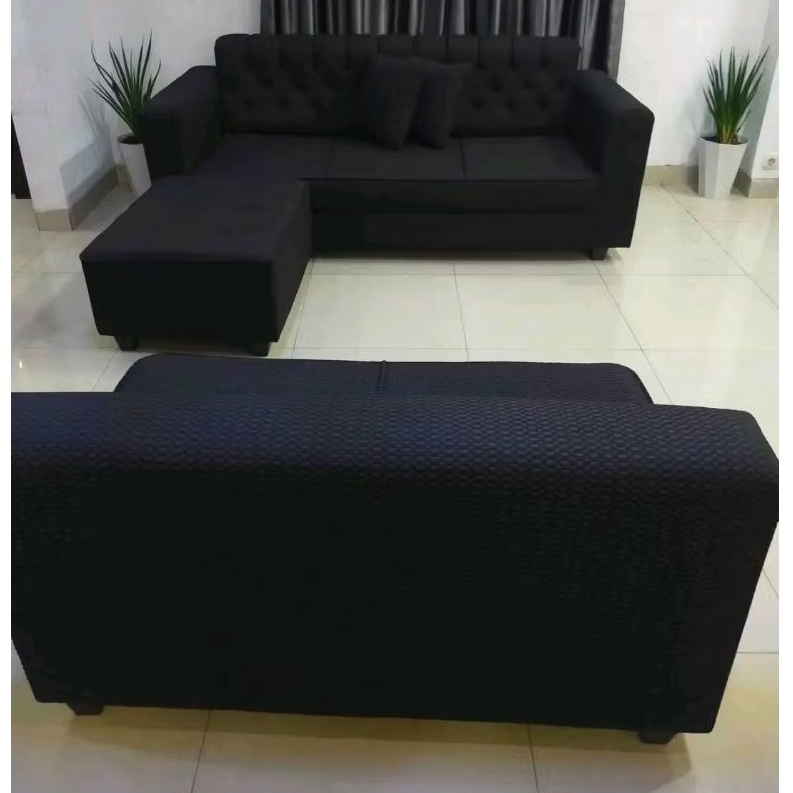 sofa L putusan plus puff kotak ready