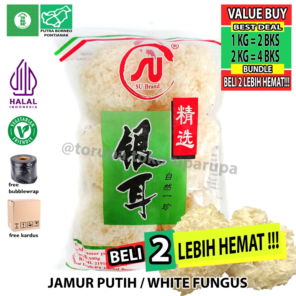 

Jamur Putih Salju 500gr / Jamur Es / Bai Mu Er / Snow White Fungus / Bahan Peach Gum Dessert