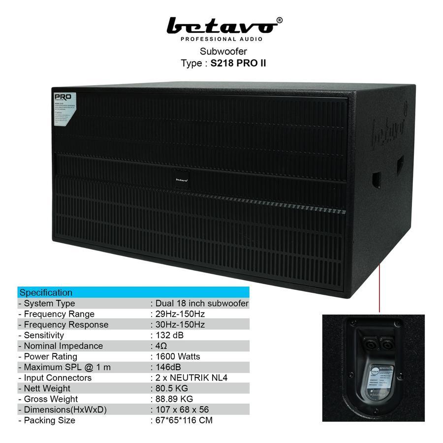 SUBWOOFER SPEAKER BETAVO S218 PRO II DOUBLE 18 INCH