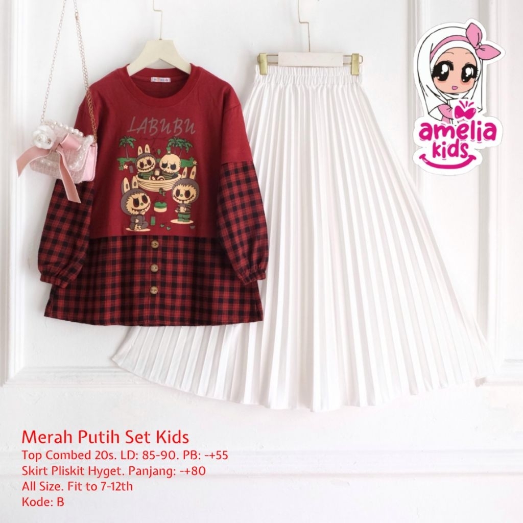 (( TREND KEMERDEKAAN 2025 )) MERAH PUTIH SET ANAK 11 TAHUN BY AMELIA // BAJU ATASAN DAN ROK PLISKET 