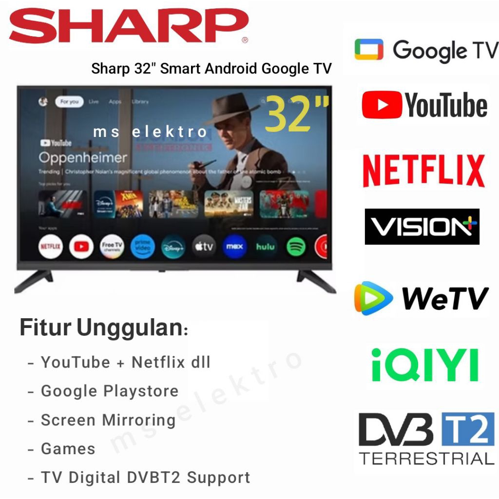 TV LED Sharp 32 inch Smart Android Gogle TV 32GH3000i