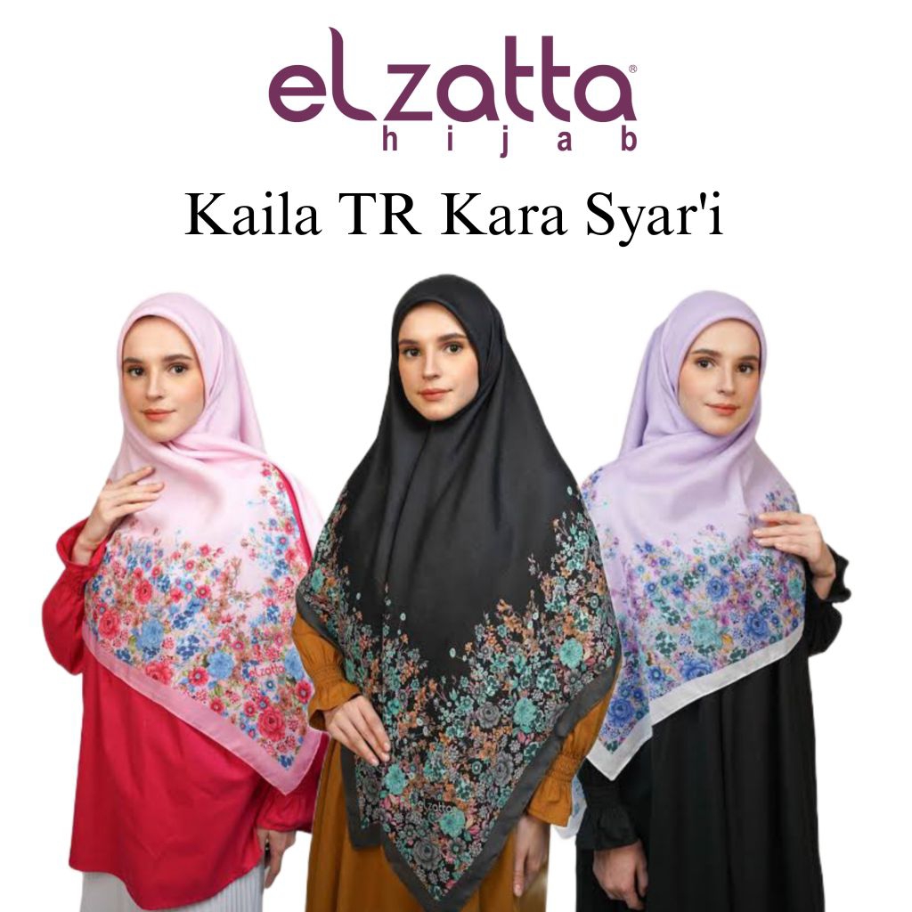 [Ukuran 140x140] Elzatta Hijab Jilbab Segi Empat Scarf Voal Kaila TR Kara Syar'i Hijab Motif Terbaru