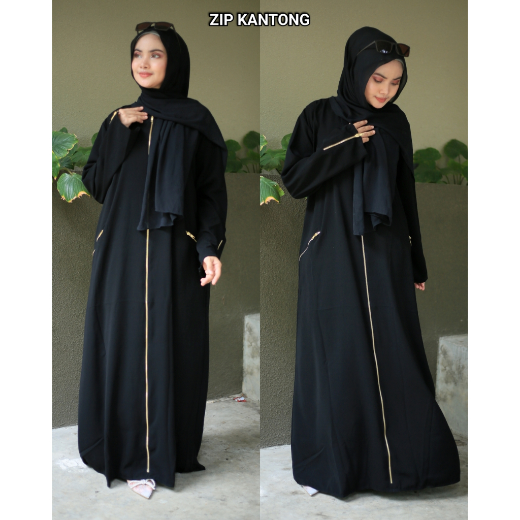 BEST SELLER ABAYA EXCLUSSIVE BY GAMIS HITAM ABAYA ARAB TURKEY//ABAYA HITAM ZIPER ZIPPER FULL KANTONG