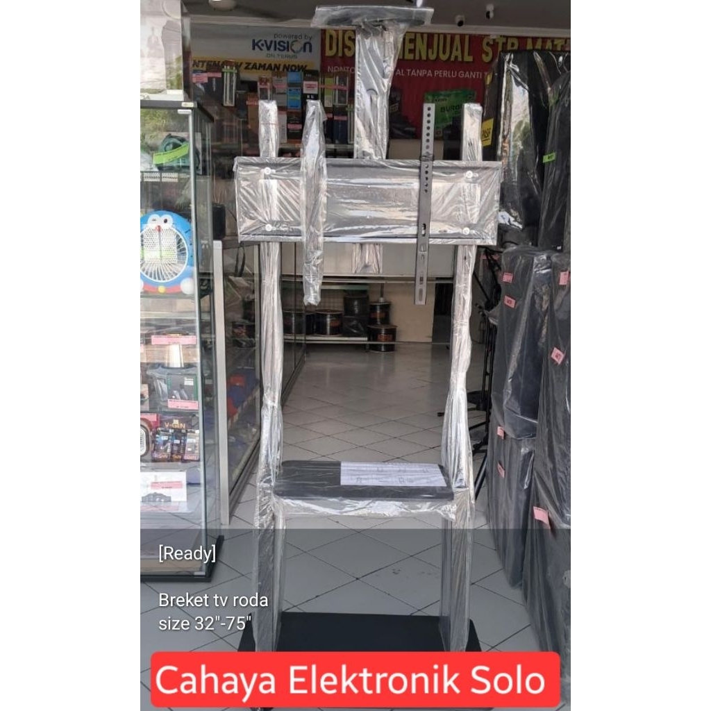 Stand Breket TV 32" - 75" Roda Kaki Besi Meja Kualitas Baik 40" 43" 50" 55" 60" 65" 70" 75" inch in