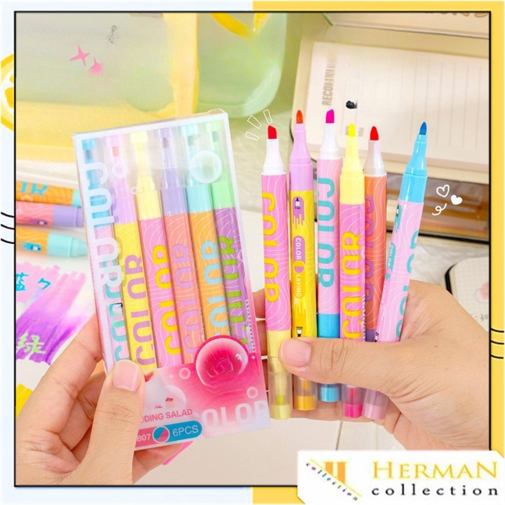 

HC Highlighter Pastel 2 Sisi Isi 6pcs 12 Warna Spidol Pen Marker Ujung 2 Tip Serbaguna Stabilo Penanda Teks Set Alat Tulis Sekolah