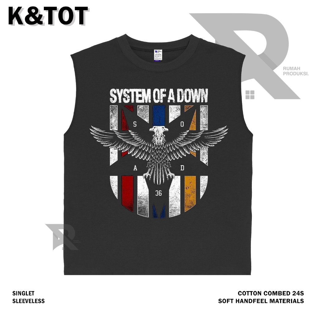 KAOS BAJU SINGLET SYSTEM OF A DOWN EAGLE | BAND METAL MUSIK ROCK | T-SHIRT SINGLET HITAM STYLE Y2K V