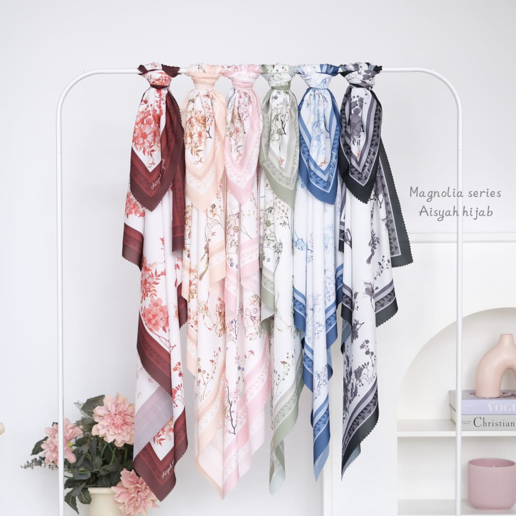 [Grosir Hijab 10pcs] Hijab Segiempat Magnolia Series Aisyah Jilbab Segiempat Motif Premium Aisyah Ji