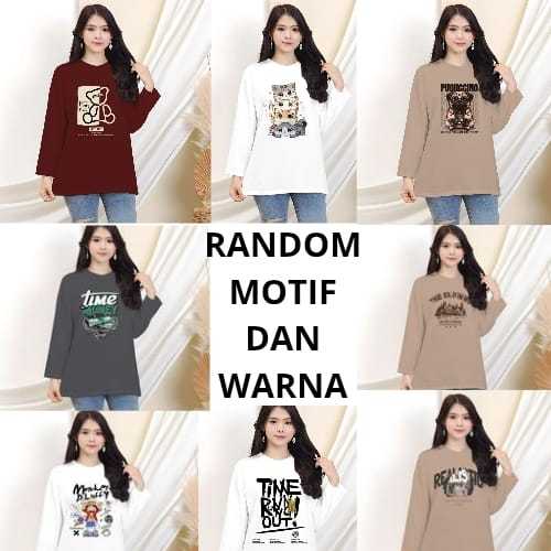 3 pcs 100 ribu-an Kaos Random Warna & Motif|Kaos Lengan Panjang Oversize|Kaos Oversize Wanita Lengan