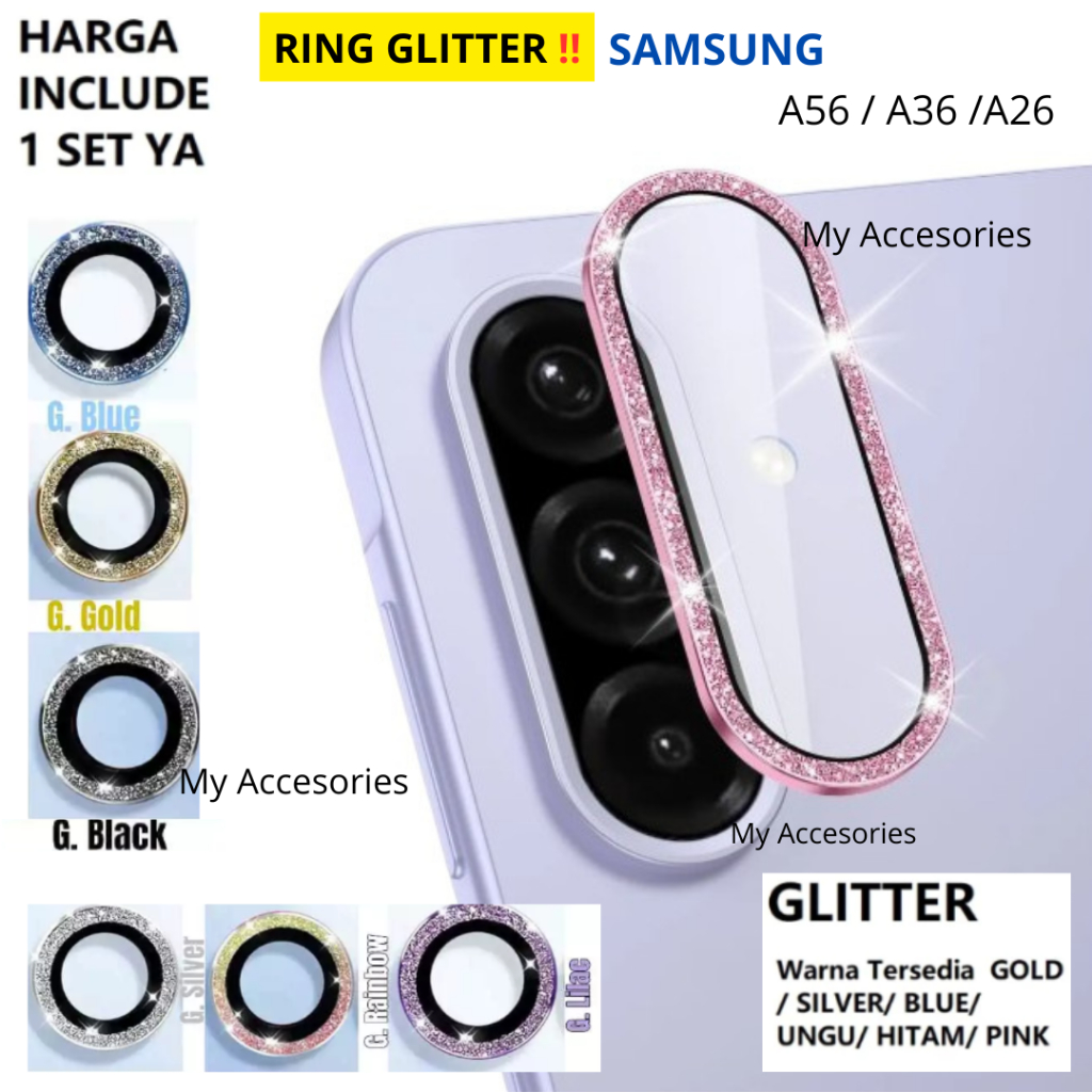 1 SET  GLITTER Colour RING CAMERA Protecth Lens SAMSUNG A57 A37 A17 A56 A36 A26 A16 A55 A35 A25 A15 