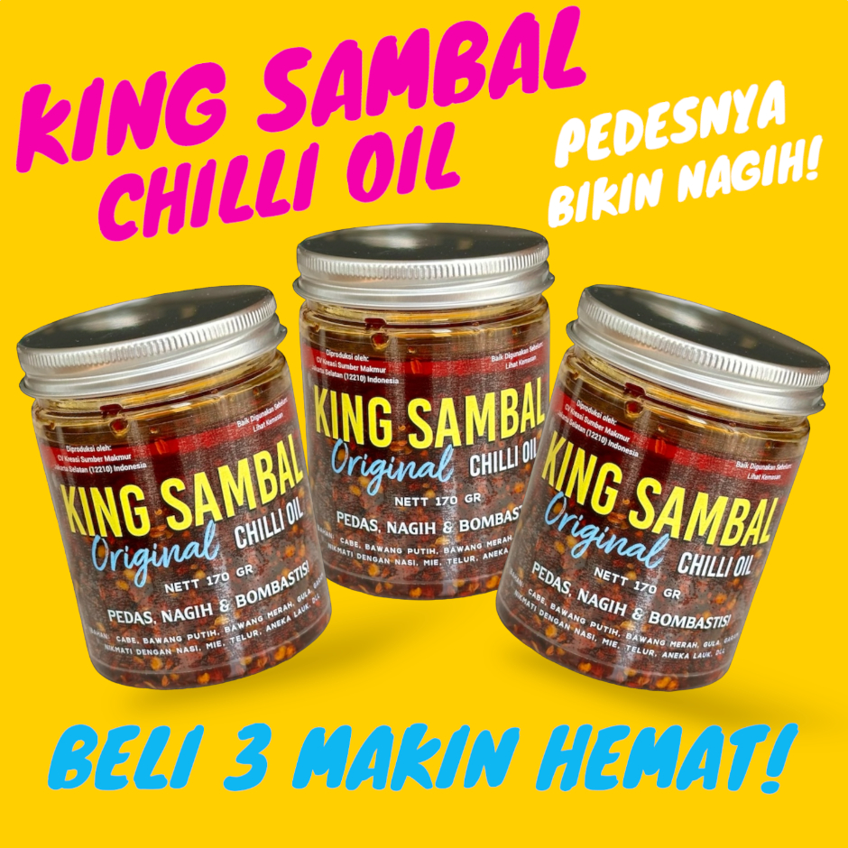 

Chilli Oil Halal KING SAMBAL isi 3/Minyak Cabai Gurih/Sambal Teri Kacang/Chili Oil Dimsum Pedas