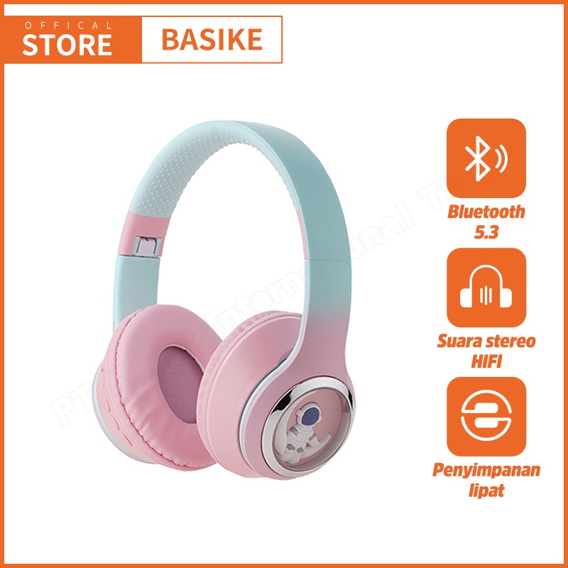 BASIKE Headphone Bluetooth Headset Earphone Wireless HIFI Stereo TF Card Noise Canceling RGB