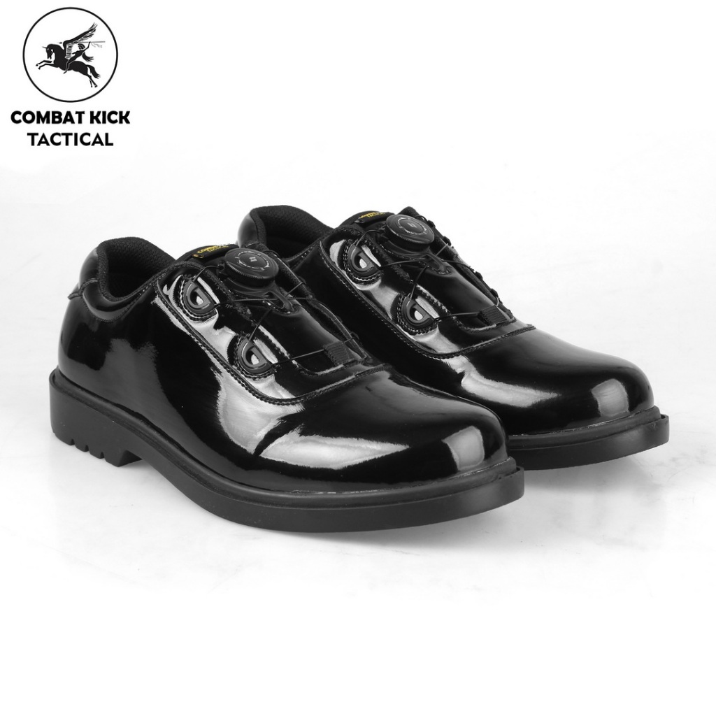 Sepatu PDH Pria Tali Putar TNI Polri Security Satpam Hitam glossy