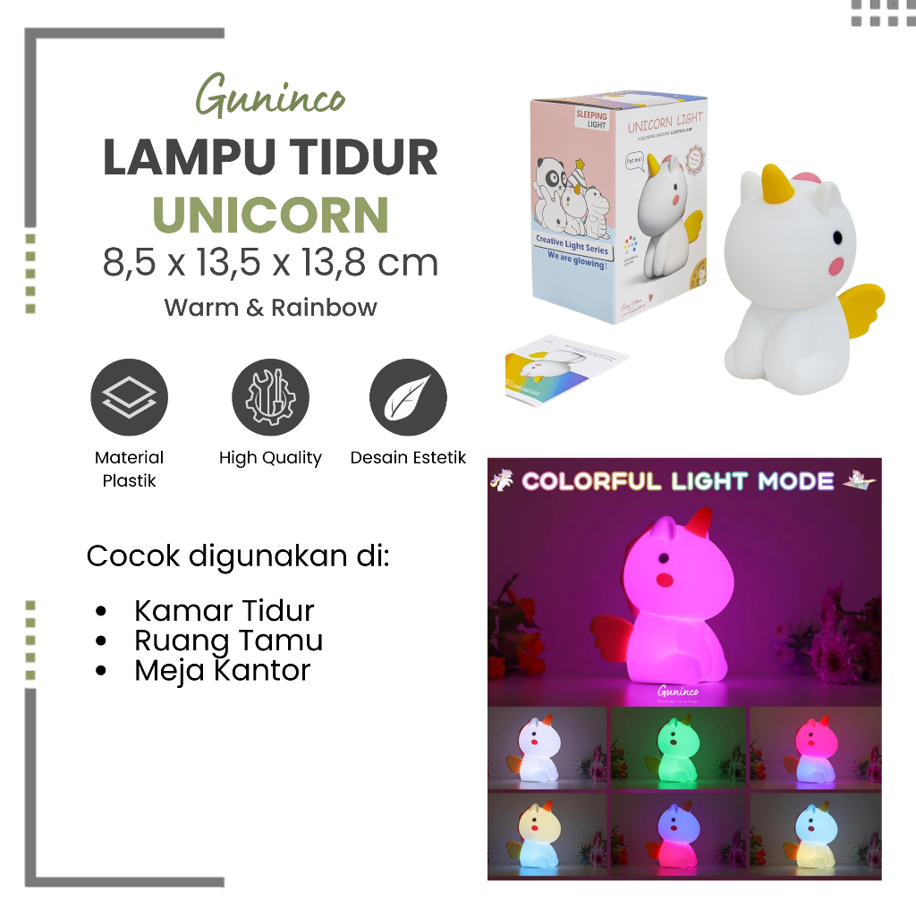 Guninco Lampu Tidur Hias Karakter / Lampu LED Karakter Dinosaurus Unicorn Eggplant Terong Lucu