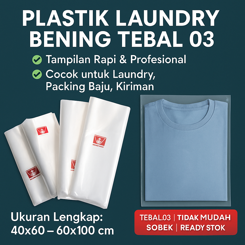 Plastik PP Laundry 40x60 40x70 50x60 50x70 60x100 Tebal 03 Bening