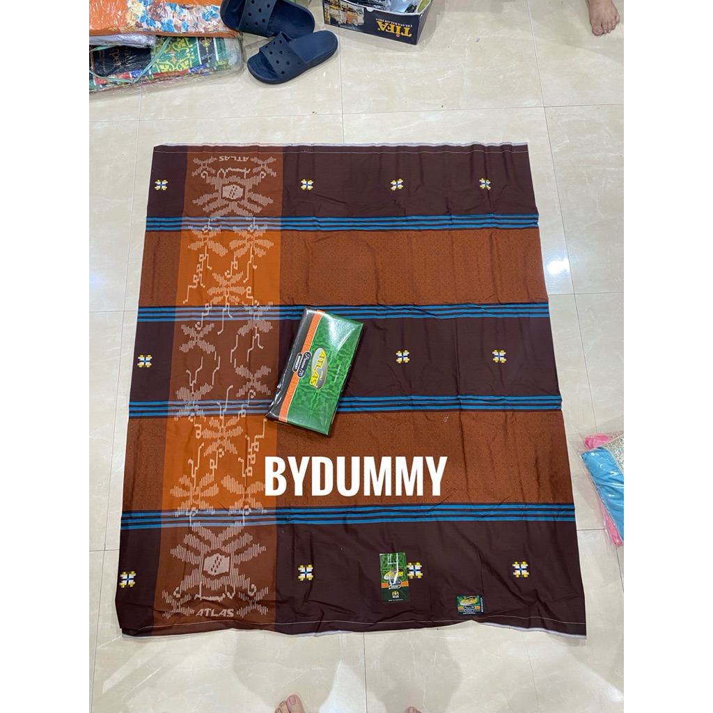 Sarung Atlas Premium Songket 770 warna cokelat kombinasi biru