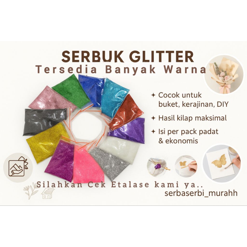 Serbuk Glitter / Serbuk Glitter Polos / Serbuk Glitter Cat / Serbuk Glitter Halus -/+8 gram