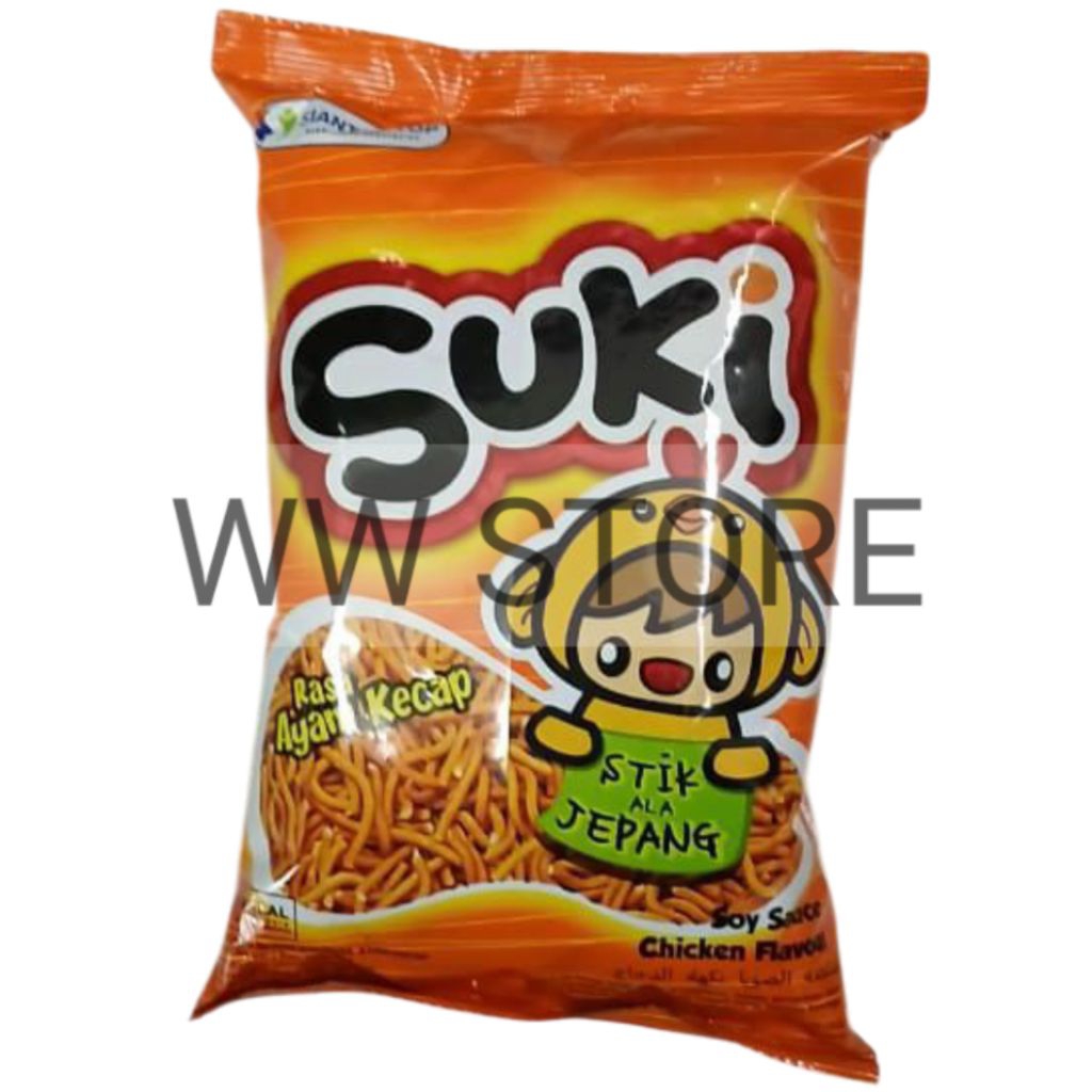 

Cemilan snek makanan ringan stik ala Jepang rasa ayam kecap halal MUI SIANTAR TOP Snack Suki Soy Sauce Chicken flavour flavor 95g