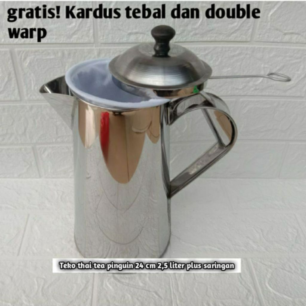 Teko thai tea pinguin+saringan teko teh tarik Stainless