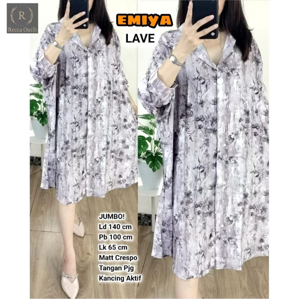 emiya midi tunik kasual motif bunga by recca