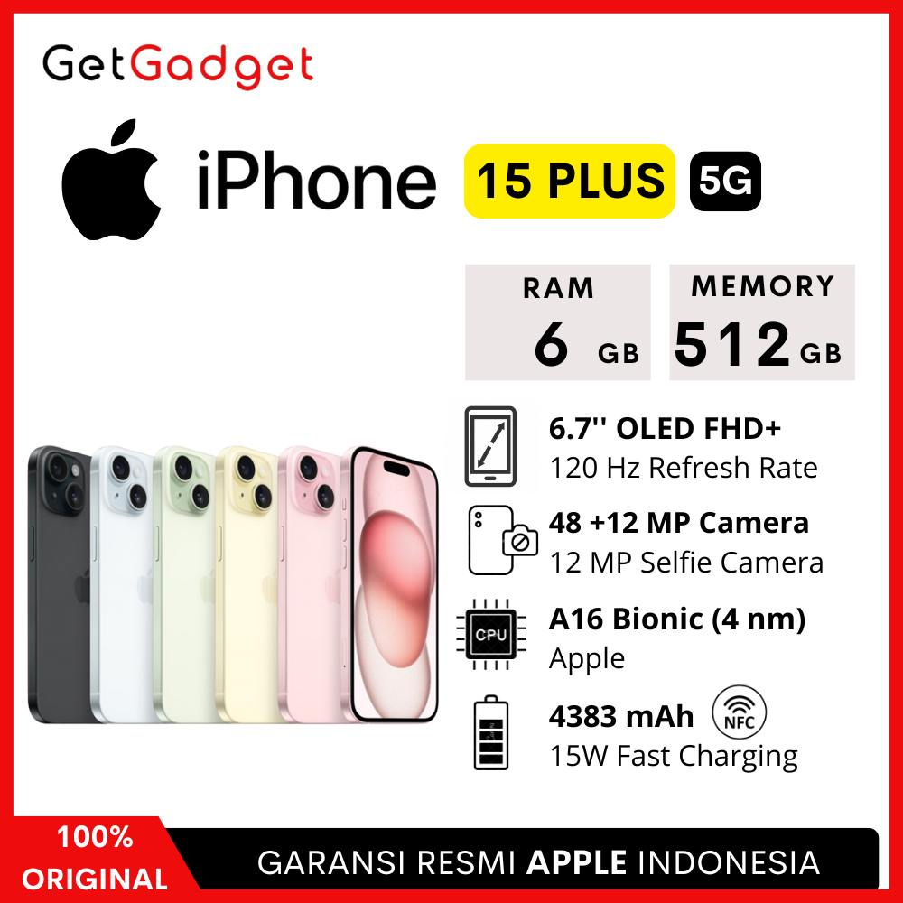 Apple iPhone 15 Plus - 128GB 256GB 512GB - New Baru Original Garansi Resmi Indonesia GDN iBox