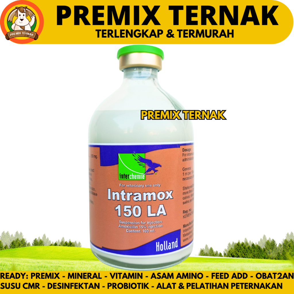 INTRAMOX 150 LA 100ML (STIKER ORANGE) - Obat Antibiotik Spektrum Luas Long Acting Hewan Sapi Babi