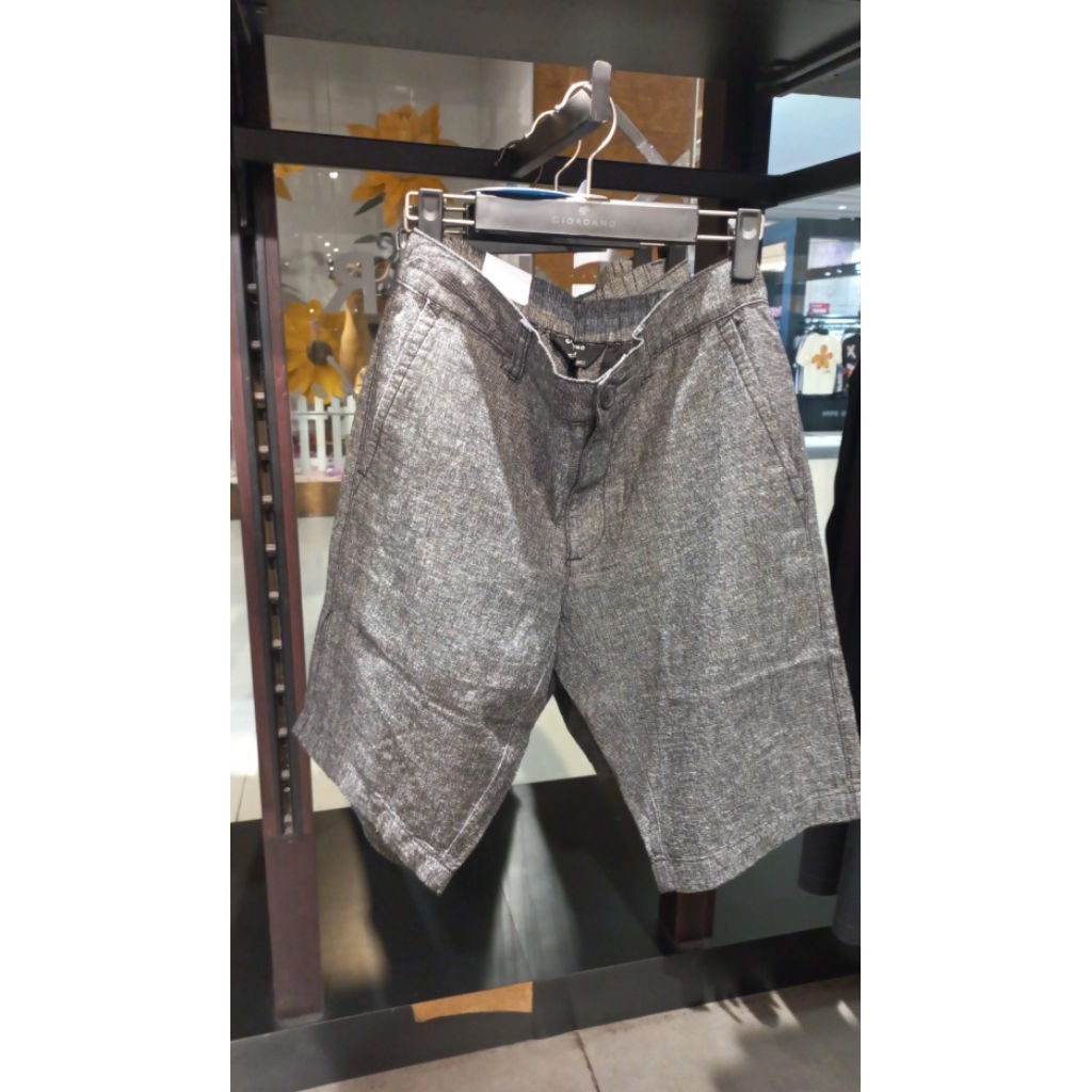 Giordano Celana Pendek Linen Pria Black Original 100% Size S M L XL XLL