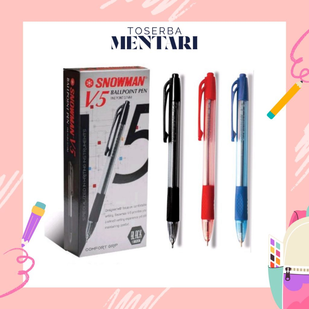 

PULPEN SNOWMAN V5 WARNA HITAM, BIRU, MERAH 1 LUSIN 0.7
