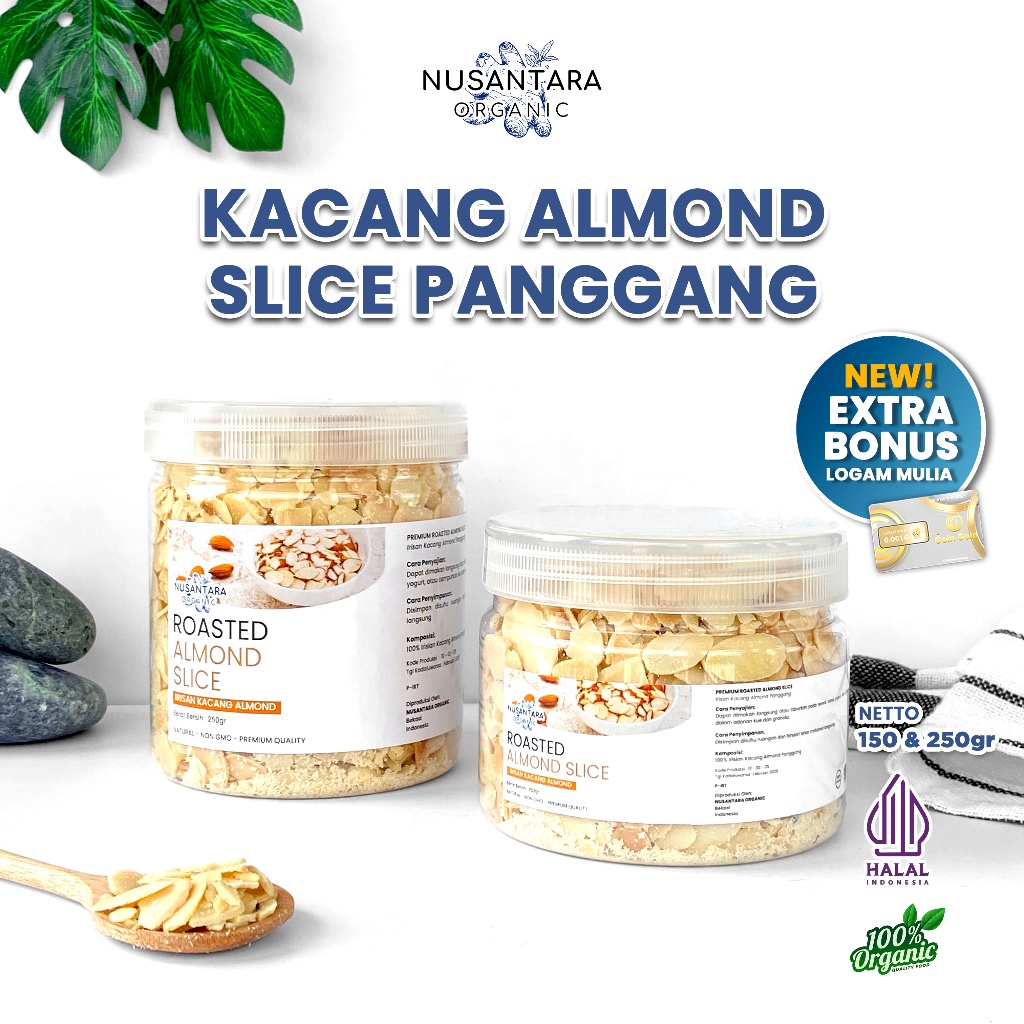 

Nusantara Organic Almond Panggang Slice Toping Kacang Organik Almon Roasted Tanpa Campur