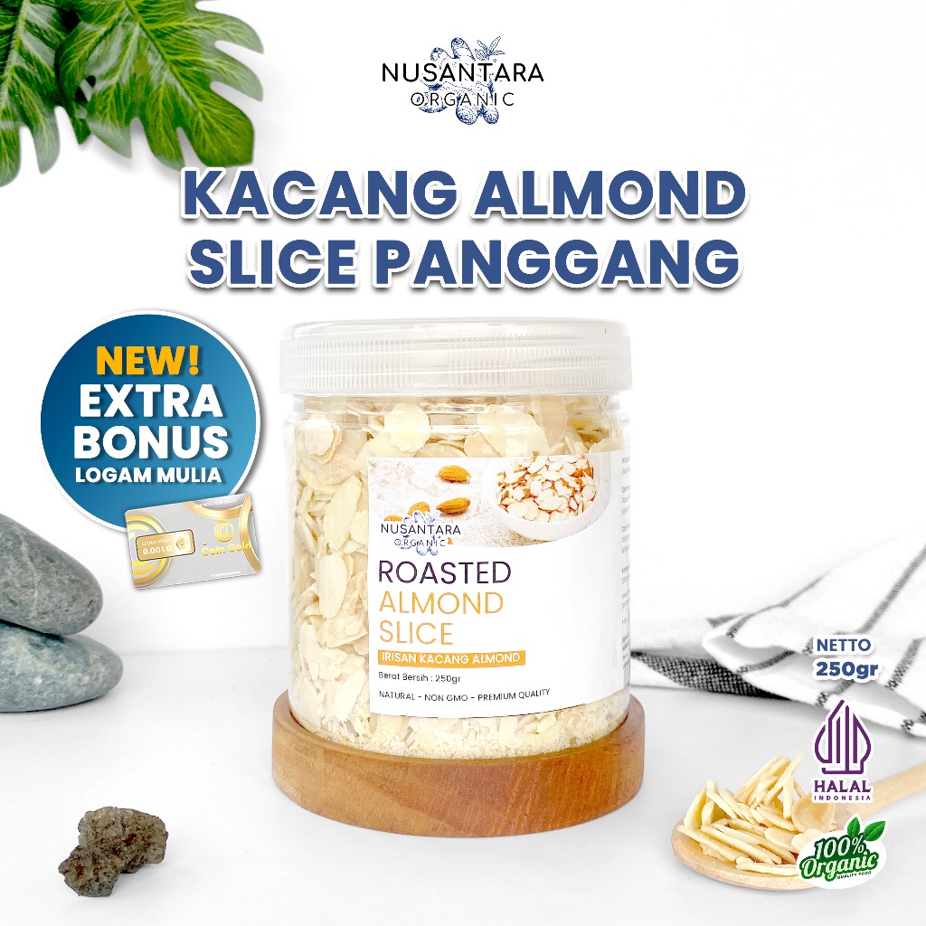 

Nusantara Organic Almond Panggang Slice Almon Iris Tanpa Campuran Toping Murni Organik 250g