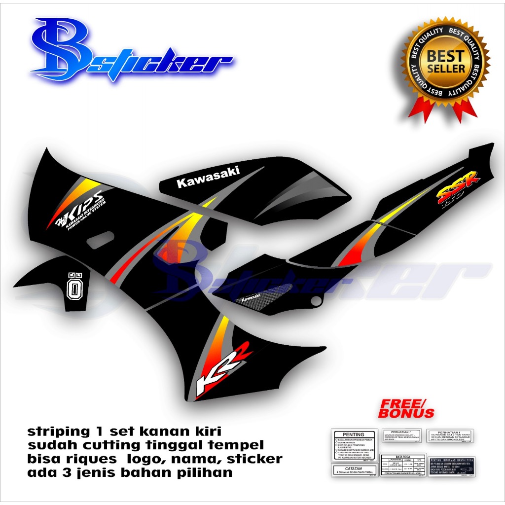 Sticker striping  kawasaki ninja KRR SSR 150  bodi hitam bisa riques variasi transparan bahan sdh te