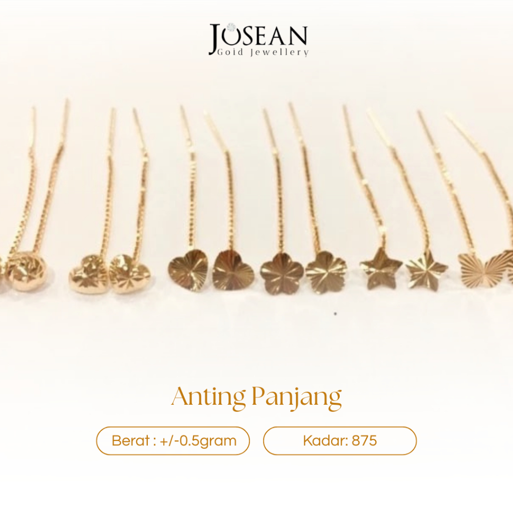 Anting Emas Tusuk Model Hati Panjang Jarum 4cm Kadar 875 Earring Simply Fresh